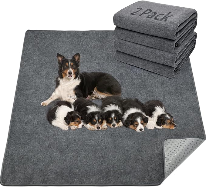 LOOBANI 2 Packs Extra Large Reusable Dog Mat for Floor 65x48in, Gray
