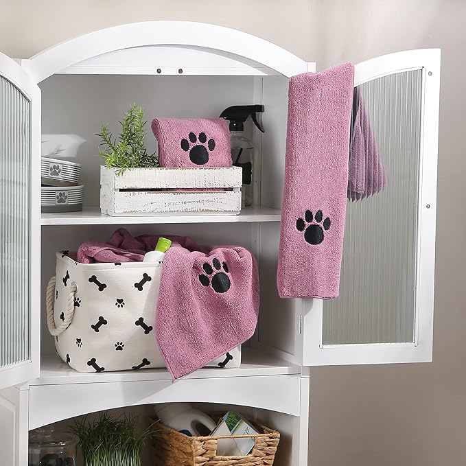 Bone Dry Pet Grooming Towel Collection Absorbent Microfiber Drying Set 15x30", Embroidered 3 Count