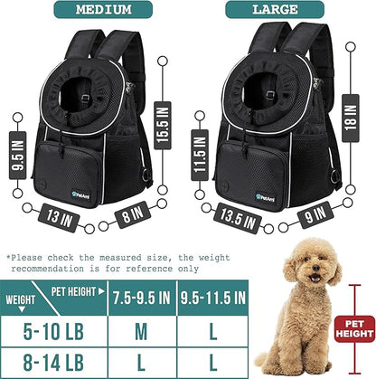 PetAmi Dog Front Carrier Backpack, Adjustable Dog Pet Cat Chest Carrier Backpack, Ventilated Dog Carrier for Hiking Camping Travel, Small Medium Dog Puppy Large Cat Carrying Bag, Max 10 lbs, Black