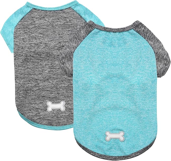 KYEESE 2 Pack Dog Shirts Raglan Sleeve Quick Dry Soft Stretchy Small Dog T-Shirts with Reflective Label Protects Against Foxtails Lightweight Dog Clothes Sun Protection