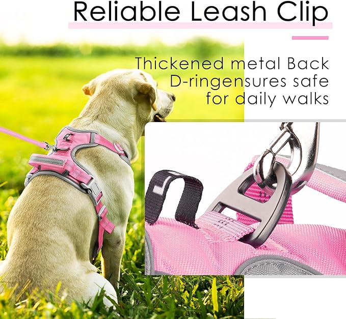 ThinkPet No Pull Harness Breathable Sport Harness with Handle-Dog Harnesses Reflective Adjustable for Medium Large Dogs,Back/Front Clip for Easy Control XL Pink