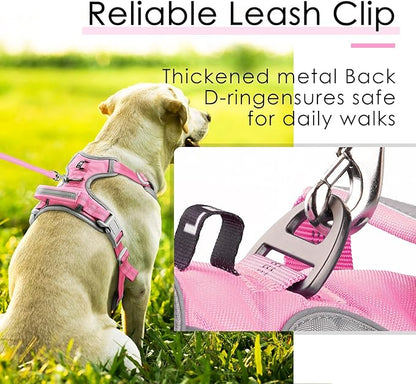 ThinkPet No Pull Harness Breathable Sport Harness with Handle-Dog Harnesses Reflective Adjustable for Medium Large Dogs,Back/Front Clip for Easy Control S Pink