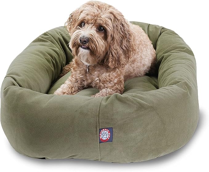Majestic Pet 32 Inch Suede Calming Dog Bed Washable – Cozy Soft Round Dog Bed with Spine Support for Dogs to Rest their Head 32x23x7 (Inch)