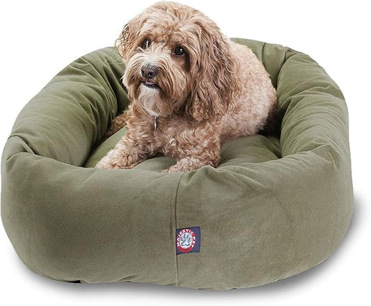 Majestic Pet 32 Inch Suede Calming Dog Bed Washable – Cozy Soft Round Dog Bed with Spine Support for Dogs to Rest their Head 32x23x7 (Inch)
