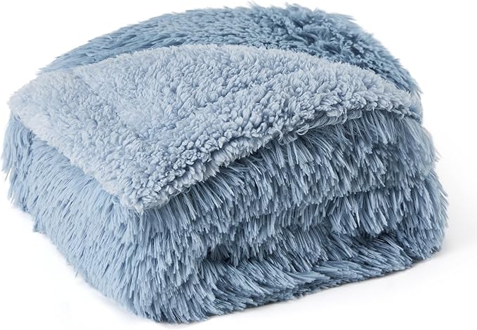 Bedsure Waterproof Dog Blankets for Large Dogs - Calming Cat Blanket for Bed Couch Protector Washable, Long Faux Fur Pet Throw Blanket for Puppy, Reversible Furniture Protection, 60"x80", Blue