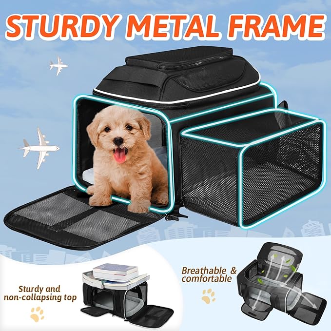 Petskd Top and Side Expandable Pet Carrier 17x12x8.5 Inches JetBlue Frontier Spirit Airline Approved