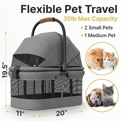 Dog Stroller -3 in 1 Pet Stroller. Detachable 360° Swivel 35lbs