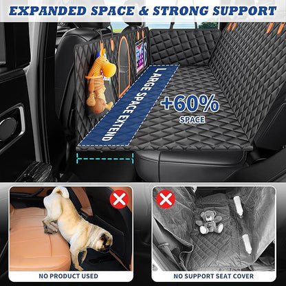 XL Back Seat Extender for Trucks, Larger Space Hard Bottom Dog Car Seat Cover Waterproof for Car Pet Backseat, Strong Support Dog Hammock Bed for Truck Crew Cab Car(Black)