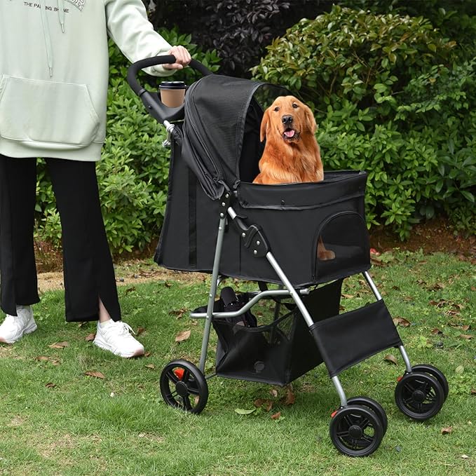 Petmolico Folding Dog Stroller Pet Stroller Waterproof Cats Travel Carrier Puppy Stroller with Cup Holder & Removable Liner