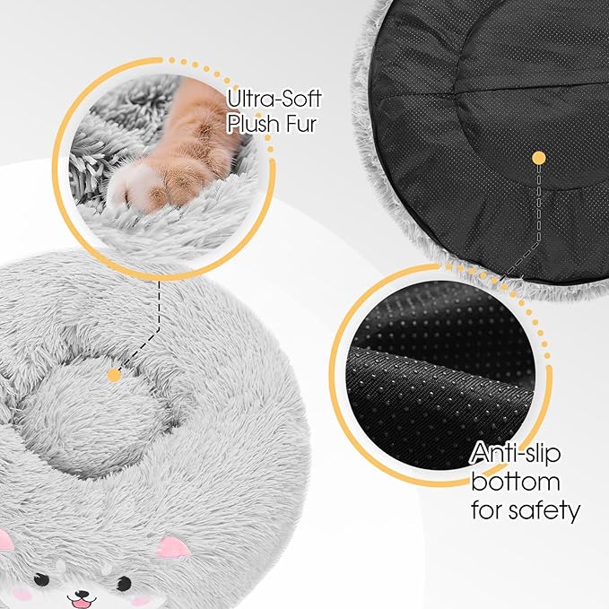 Veehoo Donut Calming Cat Dog Bed for Small Dogs Cat-Round Cute Small Cat Bed Pet Bed 20" Light