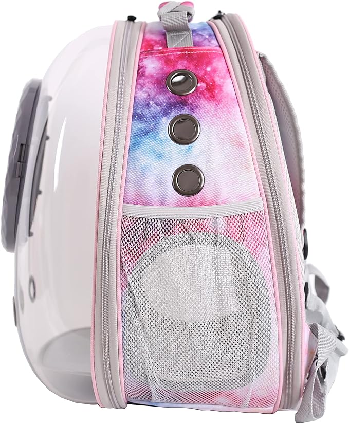 Cat Bubble Backpack Carrier, Galaxy Theme Space Capsule Astronaut Bubble Backpack for Kitten Bunny Airline Approved Travel Hiking Camping Cat Book Bag (Galaxy Pink, Bubble Window)