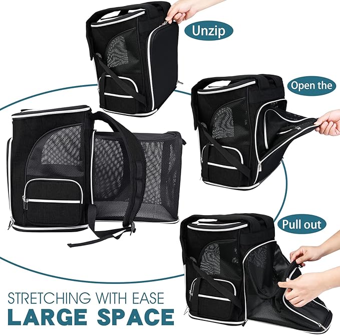 BAGLHER Expandable Pet Carrier Backpack，Pet Backpack for Small Cats Puppies Dogs Bunny, Airline-Approved Ventilate Backpack for Travel, Hiking and Outdoor Use. Black