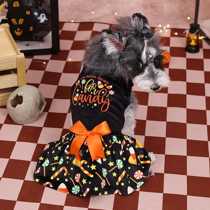 CuteBone Halloween Dog Dresses Velvet Holiday Small Dogs Clothes Onesie Pet Apparel Girl Puppy Skirt with Bow Hair Rope CVA44S-D