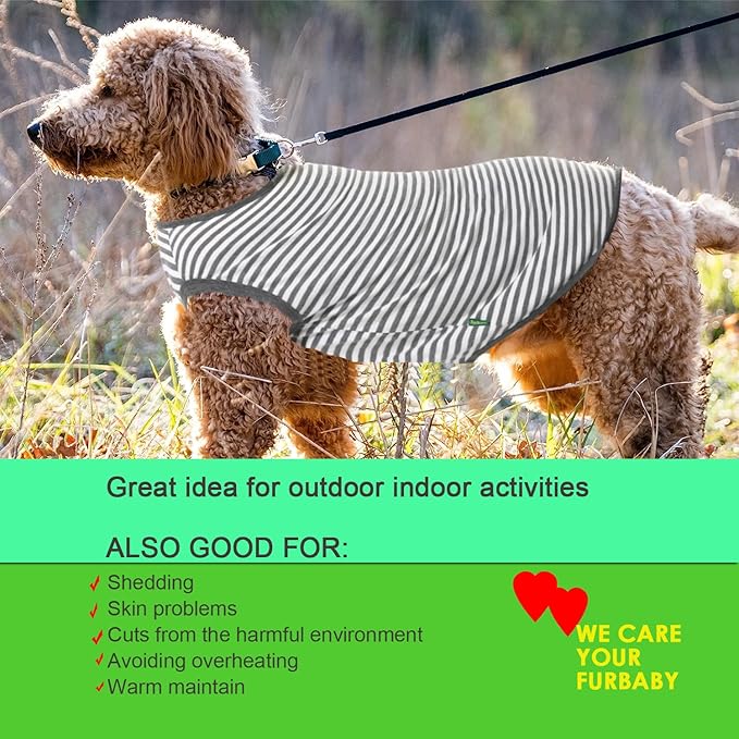 Dog Combed Cotton Tee Shirts,Soft Breathable Sun Protection Small Puppy T-Shirt for Boy Girl Dogs,2 Pack Grey White Striped XS