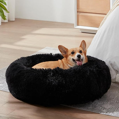 WESTERN HOME WH Calming Dog Bed & Cat Bed, Anti-Anxiety Donut Dog Cuddler Bed, Warming Cozy Soft Dog Round Bed, Fluffy Faux Fur Plush Dog Cat Cushion Bed for Small Medium Dogs and Cats