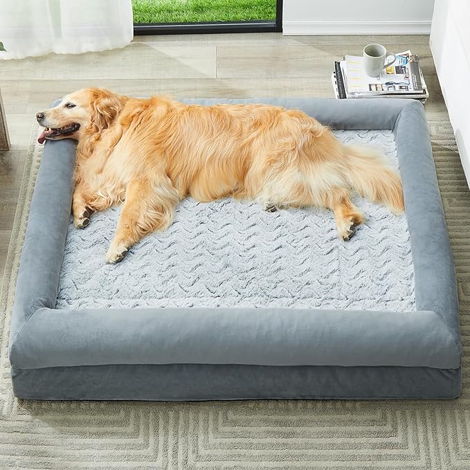 WNPETHOME Washable Dog Beds for Large Dogs, XL Dog Couch, Orthopedic Dog Sofa Bed with Removable & Waterproof Cover, Extra Large Dog Bed with Bolster Sides for Sleeping, Big Dog Couch Bed with Sides