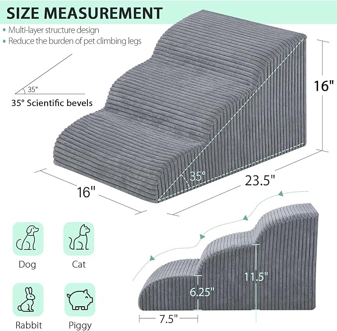 Dog Stairs & Steps for High Beds 3 Steps (H:16")