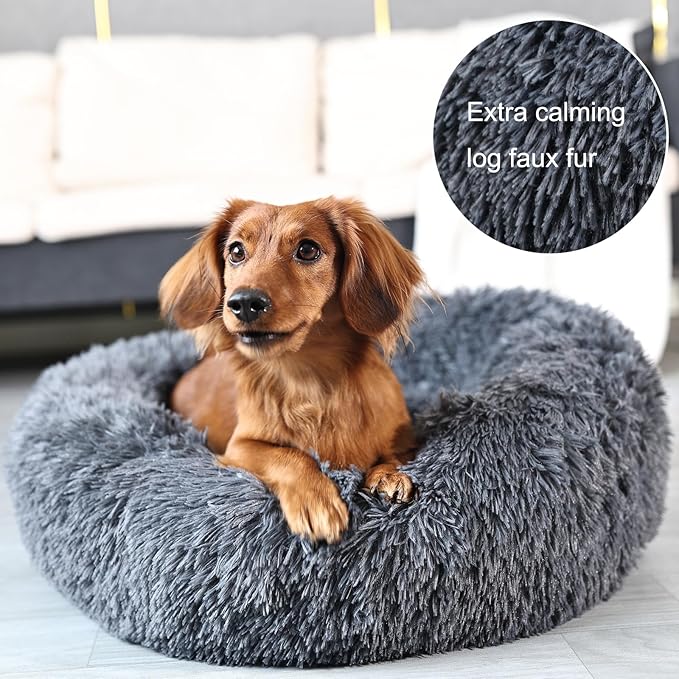 Calming Bed for Dogs 30 Inches Dark Gray