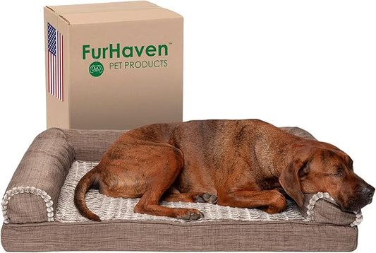 Furhaven Memory Foam Dog Bed for Large/Medium Dogs w/ Removable Bolsters & Washable Cover 55 lbs
