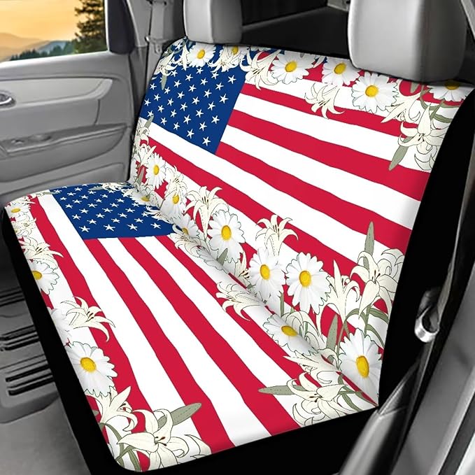 AFPANQZ America Flag Lily Dog Car Backseat Covers Dog Seat Cushion for Rear Seat Non-Slip Soft Car Seat Covers for Dogs