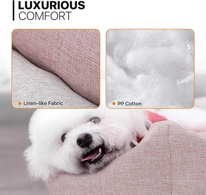 MoNiBloom 20"x17"x6.5" Dog Beds for Small Size Dogs Machine-Washable Linen-Like Fabric Pet Beds Warming Cozy Soft Bed for Dogs and Cat