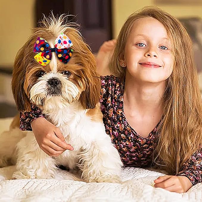 24Pcs/12 Pairs Birthday Dog Hair Bows with Rubber