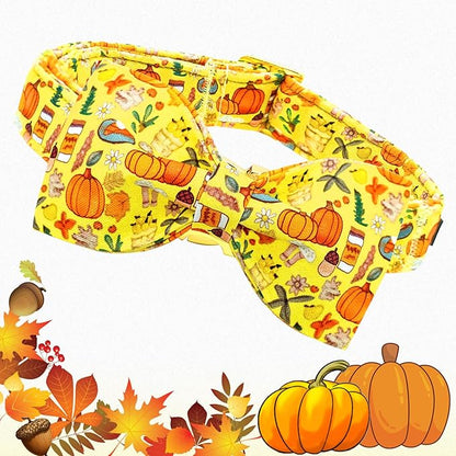 Lionheart glory Fall Dog Collar with Bowtie Halloween Pumpkin Dog Collars Bow Tie Heavy Soft Adjustable Collar for Medium Dogs Thanksgiving Day Dog Bow Collar Pet Gift