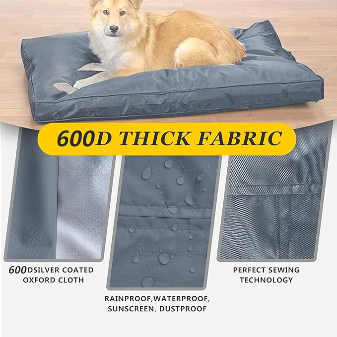 Dog Bed Covers 36L × 27W × 3H Inch Washable Grey Thickened Waterproof Oxford Fabric with Handles and Zipper Reusable Dog Bed Liner for Medium 50-55 Lbs Dog