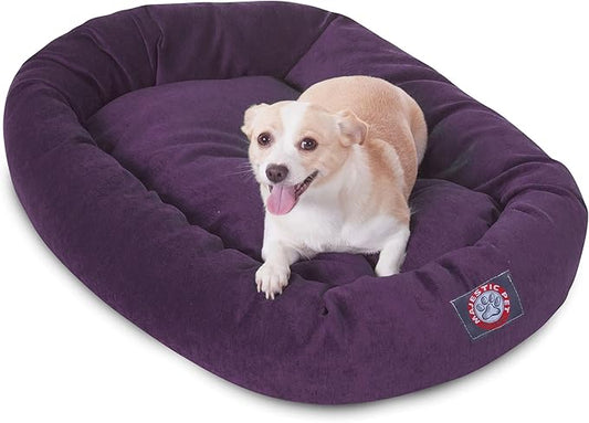 Majestic Pet 32 Inch Micro Velvet Calming Dog Bed Washable – Cozy Soft Round Dog Bed with Spine for Head Support 32x23x7 (inch)
