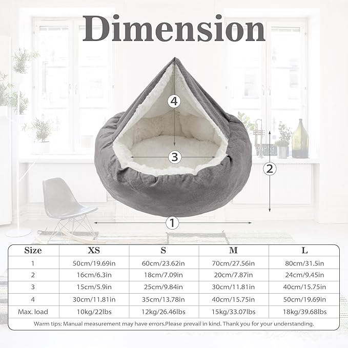 Dog Bed Warm with Hooded Blanket 39.7 lbs, 31.5inch Grey