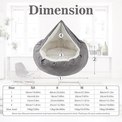 Dog Bed Warm with Hooded Blanket 39.7 lbs, 31.5inch Grey