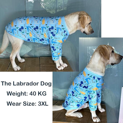 Dinosaur Dog T Shirts Cute Dinosaur Pattern Printed Apparel Shirt for Large Dogs Softable Stretchy Pet Clothes (3XL, Blue Dinosaur)