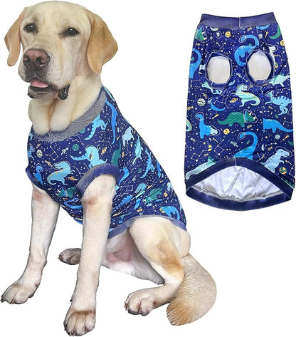 Dog Navy Sleeveless T Shirts with Universe Dinosaur Pattern Printed Soft Vest for Large Dogs (L, Vest)