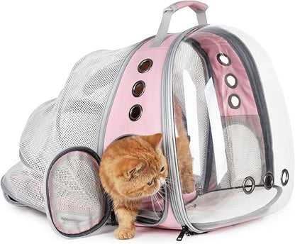 Lollimeow Cat Carrier Backpack, Bubble Expandable Backpack Carrier, Pets and Small Dogs,Airline-Approved, Designed for Travel, Hiking, Walking & Outdoor Use (Back Expandable-Pink)