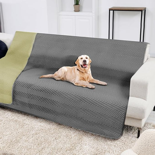 Double-Sided Waterproof Dog Blanket for Couch Cover, Dog Couch Cover Protector for Large Dogs, Cat Couch Sofa Covers Washable, Furniture Covers for Pets, Khaki and Grey, 68x82 Inches