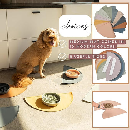 Waterproof Silicone Pet Food Mat - Non-Slip, Spill-Proof Feeding Mats for Floors, Raised Edge Design, Easy-to-Clean, Durable Flexible Rubber Mat for Dog & Cat Bowls, Medium-Terracotta