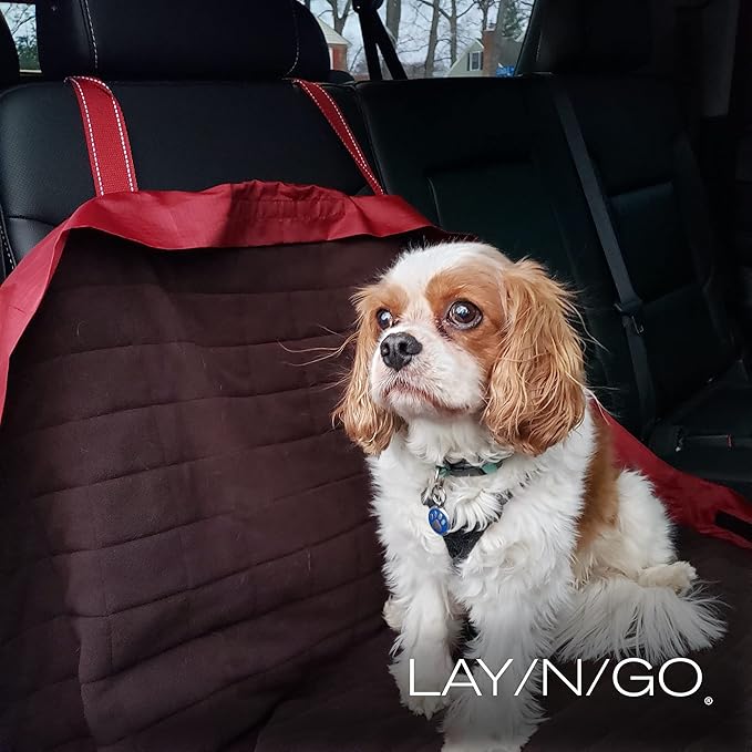 Lay-n-Go 3-in-1 Large Portable Drawstring Dog Bed, Car Seat Cover, and Toy Storage Organizer for Pets, Travel, Camping, Crates, Sofa and Couch, 44 inch, Burgundy/Chocolate