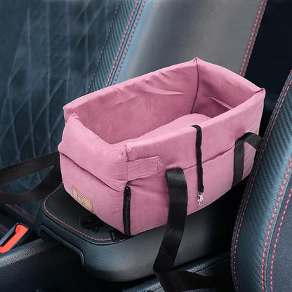 X AUTOHAUX Dog Car Seat Adjustable Straps Portable for Medium Small Sized Puppy Cat Seat Pets Soft Non Slip Bottom Travel Bed Pink