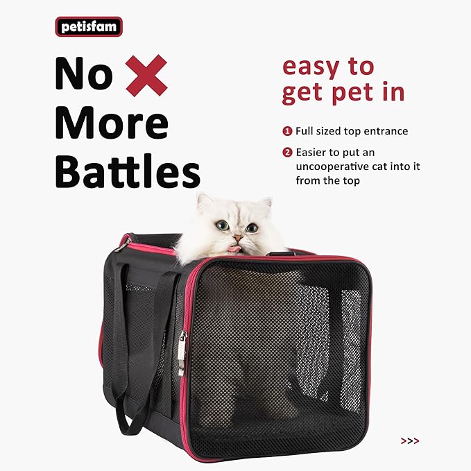 petisfam Soft Pet Carrier Bag for Medium or Large Cats (Large, Black w/Red Trim)