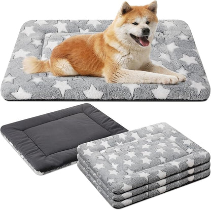 4 Pcs Dog Bed Mat Dog Crate Pad Reversible Dog Crate Mat Machine Washable Dog Bed Pad Star Pet Sleeping Mat Kennel Bed Pad for Crate for Small, Medium, Large Dog (Gray,20 x 30 x 1.6 Inch)