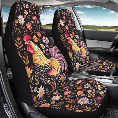 Rooster Chicken Flower Car Seat Cover for Women Men