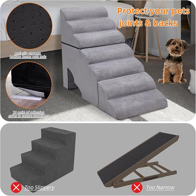 7 Steps 34 Inches Dog Stairs, Dog Stairs for High Bed 30-36 Inches High, LitaiL Dog Steps for Small Dogs/Cats, Older Injured Pets with Joint Pain, Non-Slip 30D High Density Foam Pet Ramp