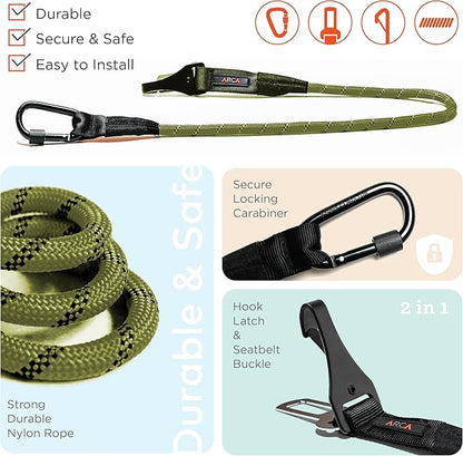 Dog Seat Belt for Car | Universal Dog Car Seatbelt | Durable Reflective Dog Seatbelt with Clip Hook Latch, Buckle and Carabiner- Safe and Secure Pet Safety Restraint for Dog (Army Green)