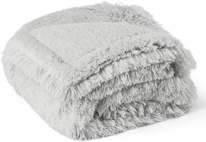 Bedsure Waterproof Dog Blankets for Large Dogs - Calming Cat Blanket for Bed Couch Protector Washable, Long Faux Fur Pet Throw Blanket for Puppy, Reversible Furniture Protection, 60"x80", Light Grey