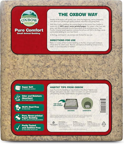 Oxbow Pure Comfort Small Animal Bedding - Odor & Moisture Absorbent, Dust-Free Bedding for Small Animals - Natural, 56 Liter Bag