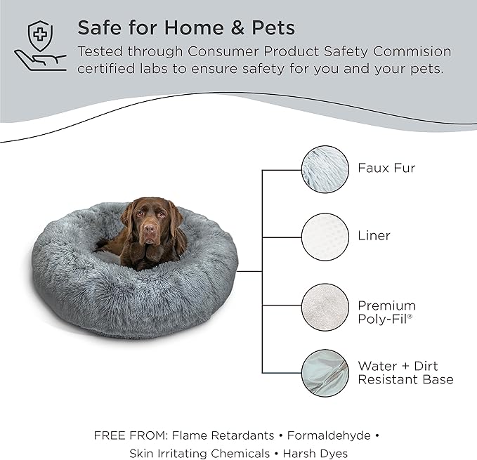 Best Friends by Sheri The Original Calming Donut Cat and Dog Bed in Shag Fur Gray 36"