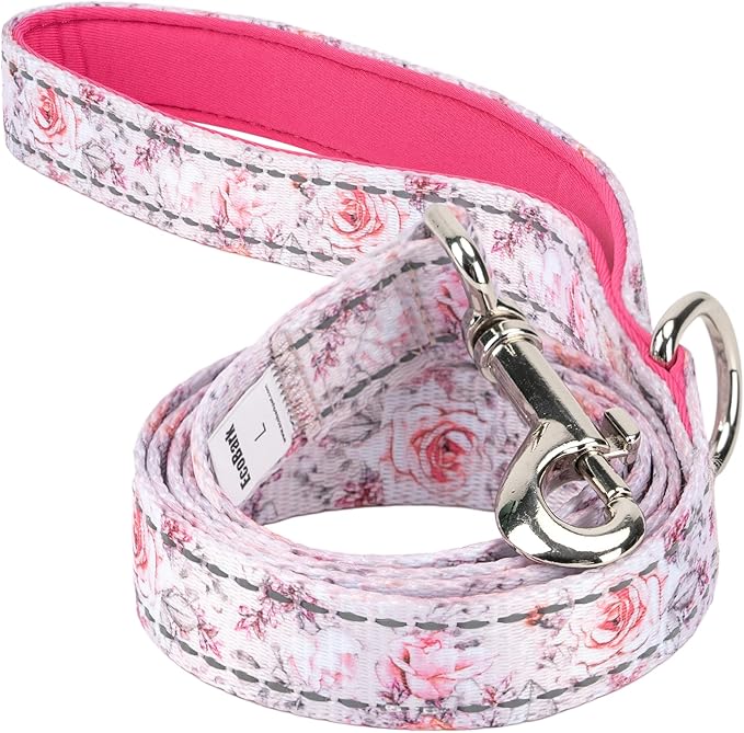 EcoBark Dog Leash - 4 FT / 5 FT / 6 FT Reflective Dog Leash- Eco-Bright Dog Leashes with Padded Handle - Strong Heavy Duty Dog Leash - Nylon Dog Leash for Medium and Large Dogs (Floral Dog Leash)