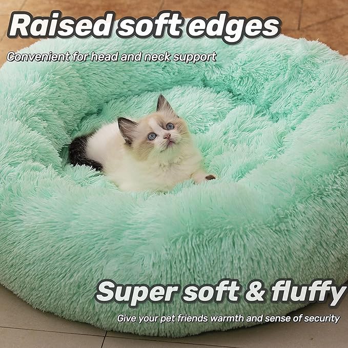 Anti Anxiety Round Fluffy Plush Faux Fur Warm Washable Dog Bed & Cat Bed Sleep（20"/24"/27''） (27",