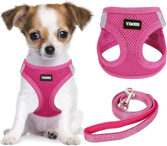 YIMEIS Dog Harness and Leash Set, No Pull Soft Mesh Pet Harness, Reflective Adjustable Puppy Vest for Small Medium Large Dogs, Cats (Rose Red, X-Small (Pack of 1)