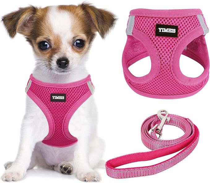 YIMEIS Dog Harness and Leash Set, No Pull Soft Mesh Pet Harness, Reflective Adjustable Puppy Vest for Small Medium Large Dogs, Cats (Rose Red, Medium (Pack of 1)